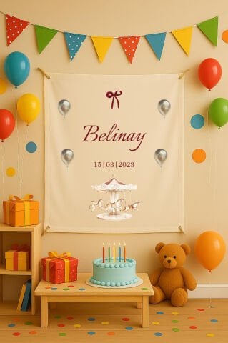 Kişiye Özel Atlı Karınca Temalı Doğum Günü Duvar Örtüsü