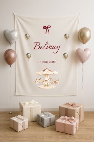 Kişiye Özel Atlı Karınca Temalı Doğum Günü Duvar Örtüsü