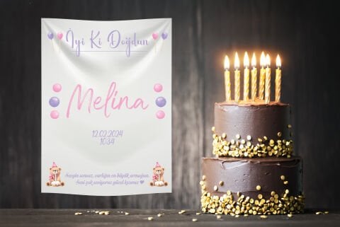 Kişiye Özel Ayıcık Temalı Doğum Günü Duvar Örtüsü