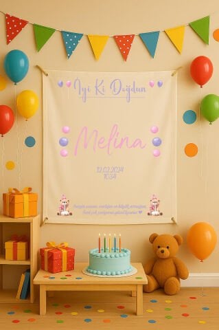 Kişiye Özel Ayıcık Temalı Doğum Günü Duvar Örtüsü